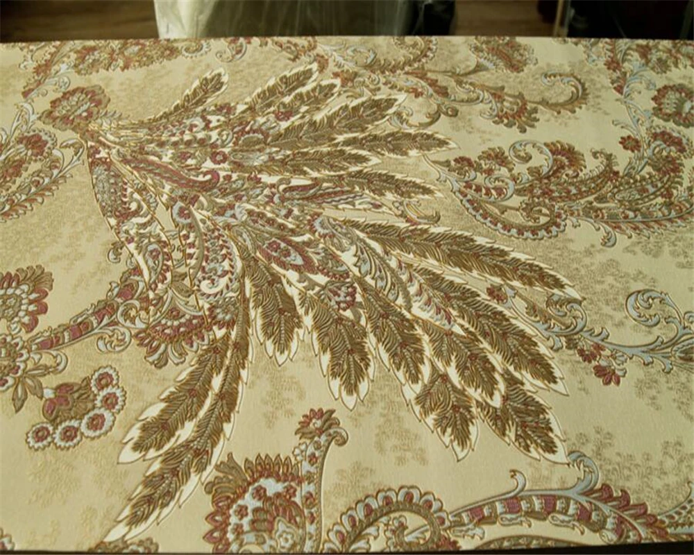 Beibehang 3D Gold Peacock Feather Living Room Bedroom ...