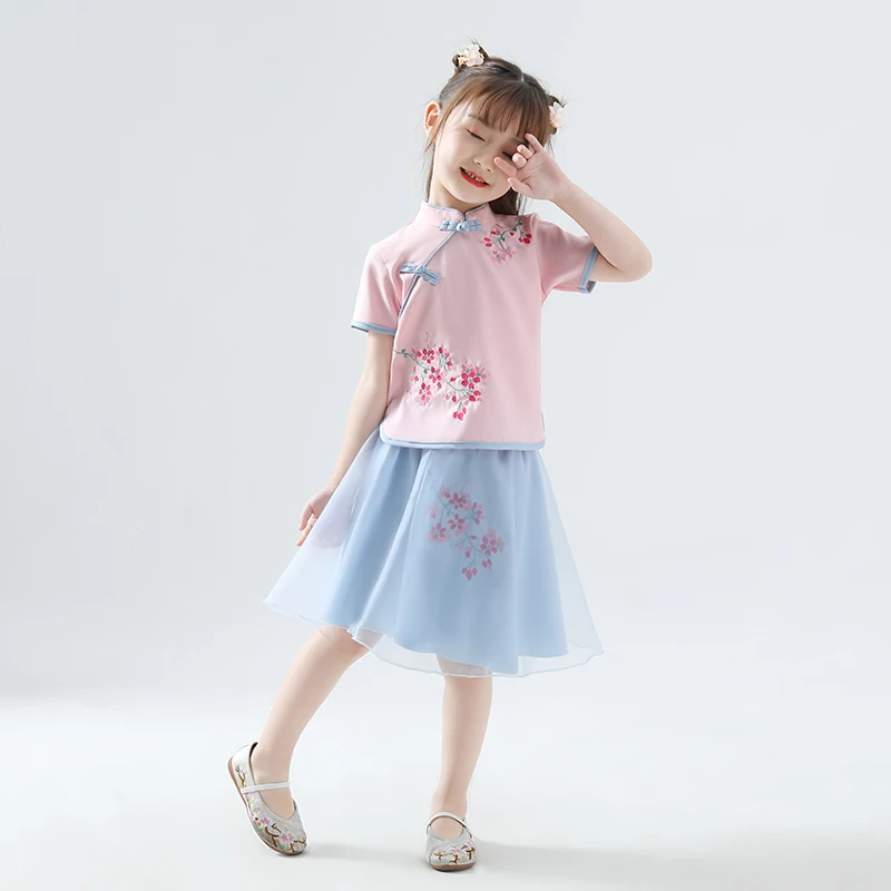 Девушка Hanfu старинный китайский костюм и традиционная одежда китайский стиль костюм ханьфу маленькая девочка Китайский народный танец одежда DQL475