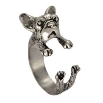 

QIAMNI New Style 30pcs/lot Wholesale Handmade French Bulldog Animal Ring Anillos de Jewelry Gift Ring for Girls and Women