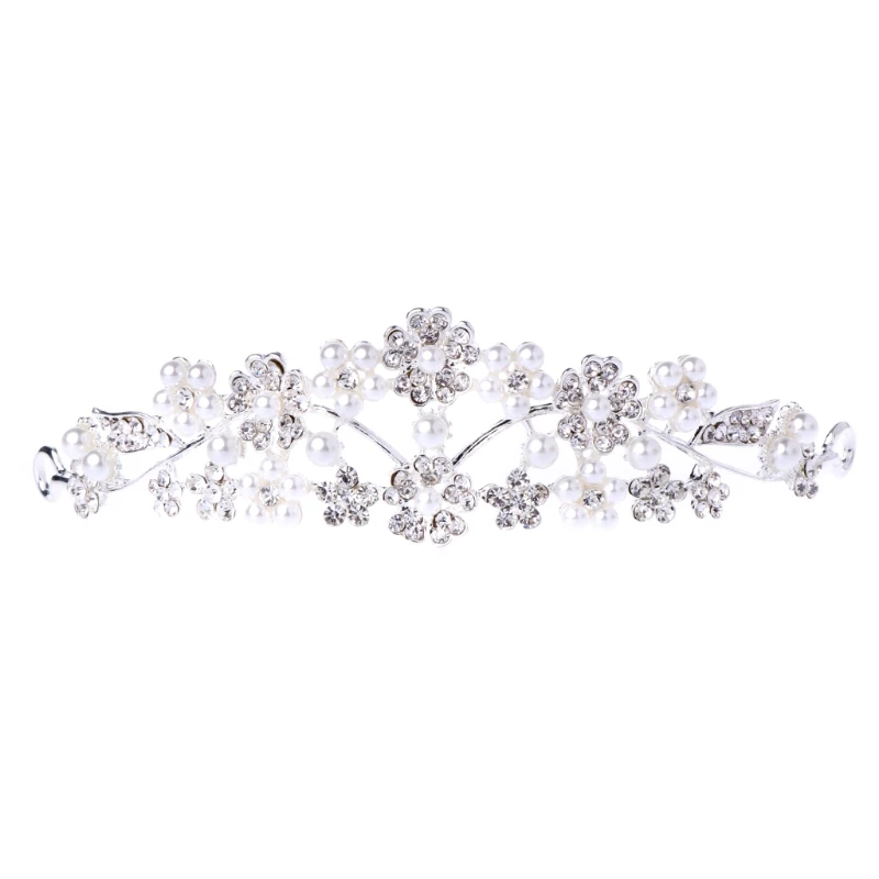 

Rhinestone Faux Pearl Flower Wedding Tiara Headband Bridal Crown Prom Headpieces