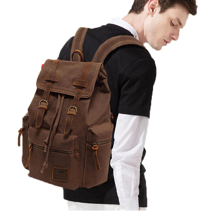 Augur classic men and women backpack heavy durable canvas vintage  travel  large capacity laptop school backpack rucksack