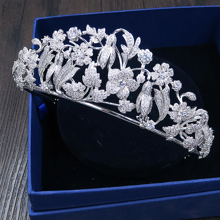 

Micro Paved Cubic Zircon Tiara Zirconia Crown Bridal Headpiece Wedding Hair Accessories CZ Coroa Novia Bijoux Cheveux WIGO1121