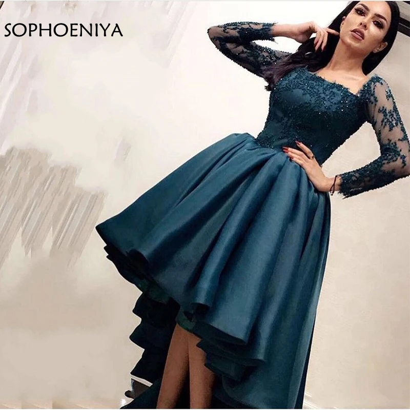 

New Arrival Kaftan Long sleeve Evening gown Hi Low Abendkleider 2019 Arabic Women Evening Dresses Vestido de fiesta largo noche