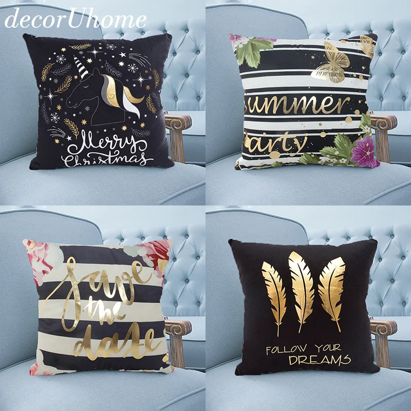 

decorUhome Bronzing Cushion Cover Letter Pillow Case Unicorn Home Decor Throw Pillow Cover Decorative Pillowcase funda cojin