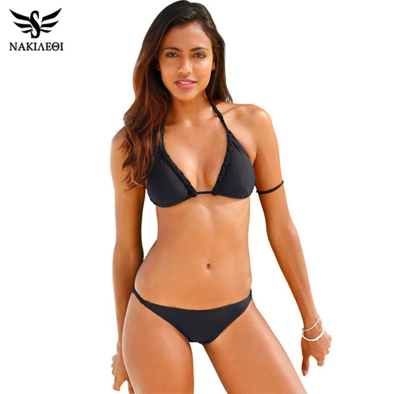NAKIAEOI 2017 Sexy Handmade Crochet Bikini Women Swimsuit Swimwear Push Up Bikini Set Halter Bathing Suit Summer Beach Wear Swim