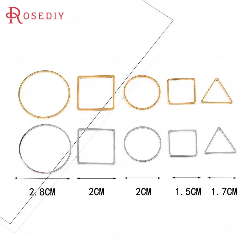 20 штук 1,5 см 2 см 2,8 см 24 к золотого цвета, латунные круглые квадратные треугольные формы, закрытые кольца, соединительные кольца, ювелирные изделия, серьги, аксессуары