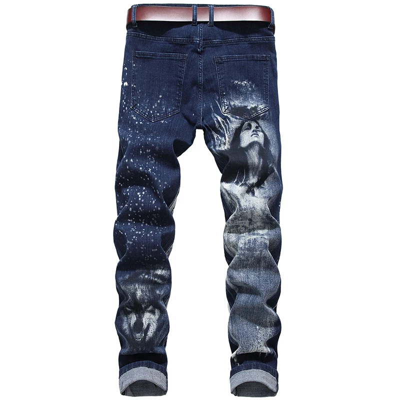 Idopy мода Мужская в стиле "панк" в стиле «хип-хоп» и джинсовые брюки 3D печатных стрейч окрашенные джинсовые брюки Hi уличная одежда большого