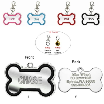 

Bone Shape Engraved Dog Tags Pet Cat ID Tags Personalised Name Address for FREE