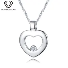 DOUBLE-R Women 0.03ct Diamond Heart Pendants Female 925 Sterling Silver Necklaces Romantic Gift Genuine Jewelry CAP03745SA-1