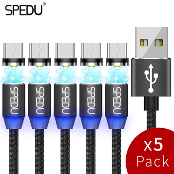 

5pack,SPEDU Micro USB Cable LED Magnetic Cable For iphone 7 x Samsung galaxy S8 Xiaomi Huawei Mobile Phone Fast Charger Magnet