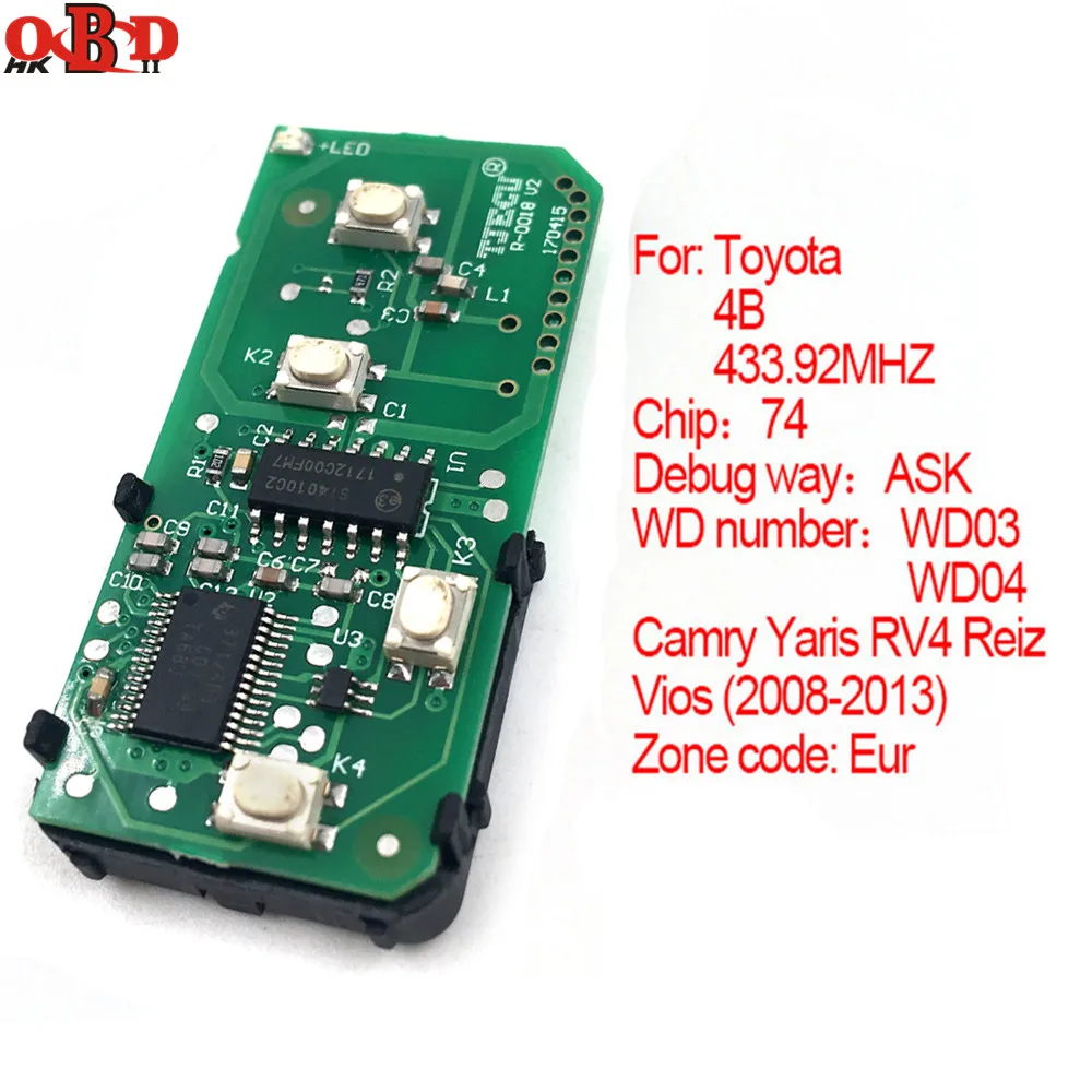 HKOBDII 2008-2013 433,92 МГц Самый дешевый! 4 кнопки смарт пульт дистанционного управления для Toyota Camry Reiz Rv4 Yaris Vios 271451-3370-Eur