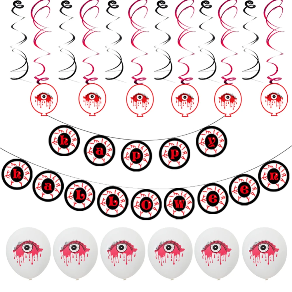 

Bright Color Halloween Balloon Set Horror Eye Charm Pull Flag Latex Balloons Halloween Party Decoration Supplies Latex Balloon