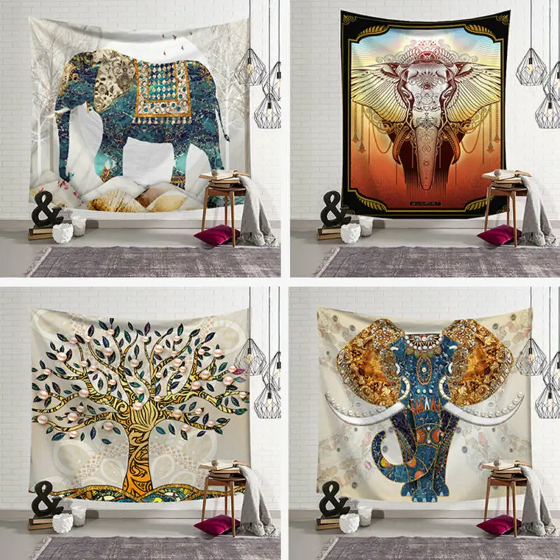 

Bohemian Elephant Tapestry Indian Tapestry Wall Hanging Mandala Hippie Gypsy Bedspread Throw Bohemian Cover Dorm Decor Throw Mat