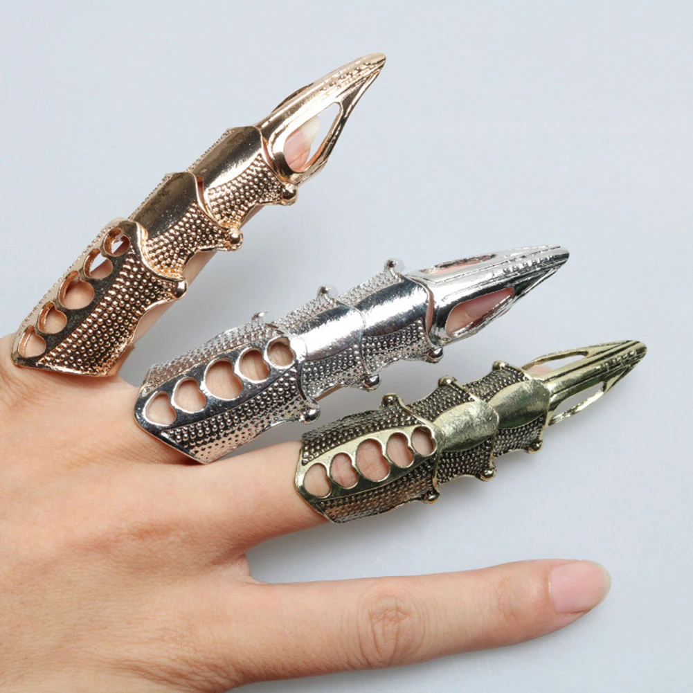 Vogue Punk Ring Rock Scroll Joint Armor Knuckle Metal Full Finger Claw Ring Cool