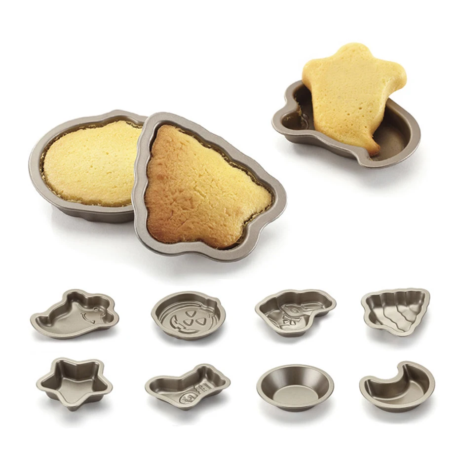 

Basedidea Mini Cake Pan Ghost Tree Rabbit Round Moon Shape Mini Cake Cupcake Making Mould Cookie Biscuit Cutters