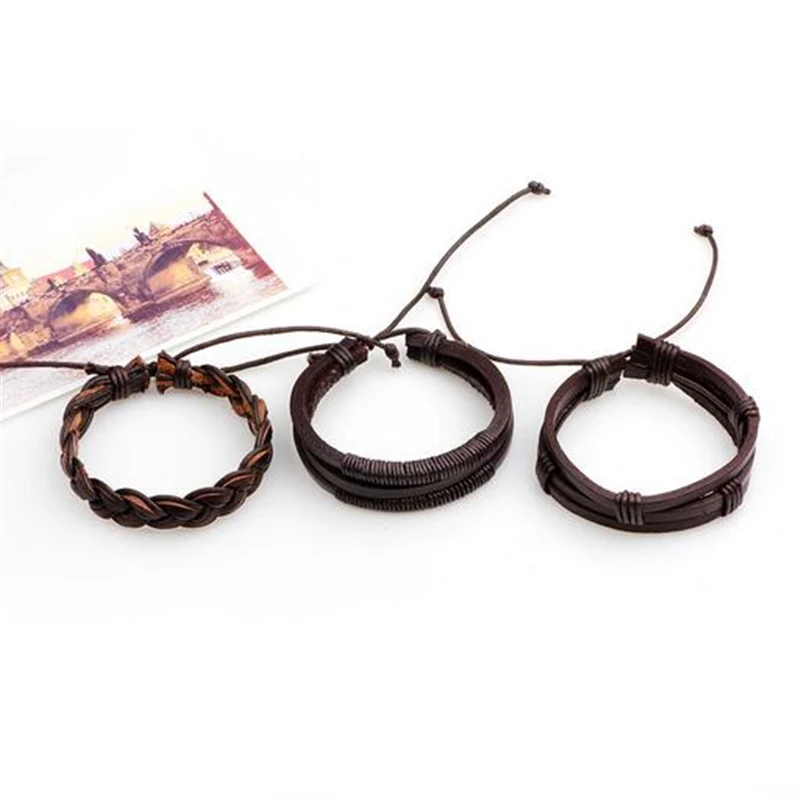 3pcs/set Fashion Genuine Leather Bracelet Men Charm Handmade Friendship Bracelets Braided Rope Chain for Male Jewelry Gifts - Image 5