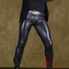 Мужские сексуальные брюки из искусственной кожи матовые высокие эластичные очаровательные повседневные брюки тонкие узкие на молнии