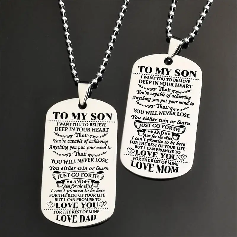 

Fashion Family Gifts Necklace To My Son Daughter I Want You To Believe Love Dad Mom Tag Military Action figure Toy For Kids