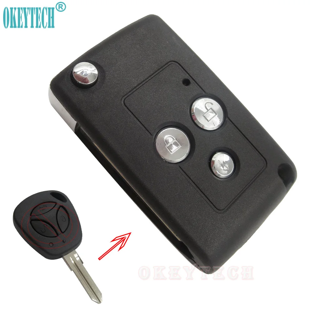 OkeyTech Modified Flip Remote Car Key Case Shell For LADA Priora Niva Vaz Granta Samara 2108 Xray Sedan 3 Button Uncut Blade Fob