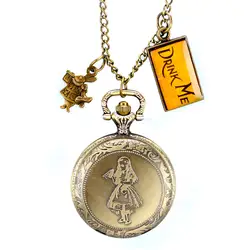 Милый стиль кварцевые карманные часы цепочки и ожерелья Алиса в стране чудес тема кролик девушка дизайн модные часы