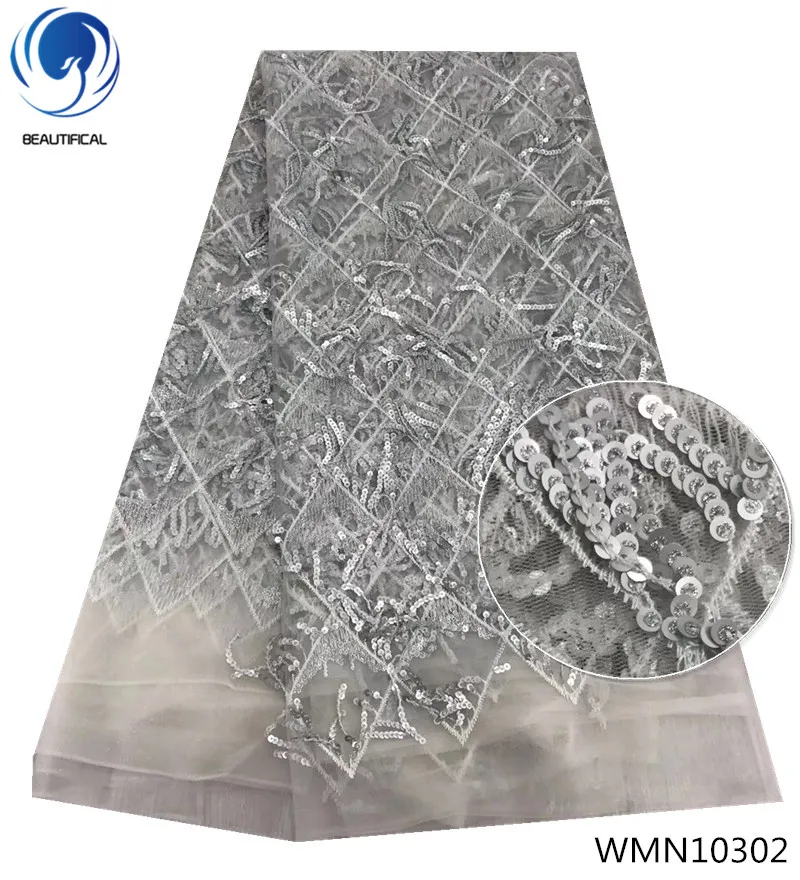 

BEAUTIFICAL sequins net lace fabric sequin lace fabric african sequin nigerian lace fabrics best selling product 5yards WMN103