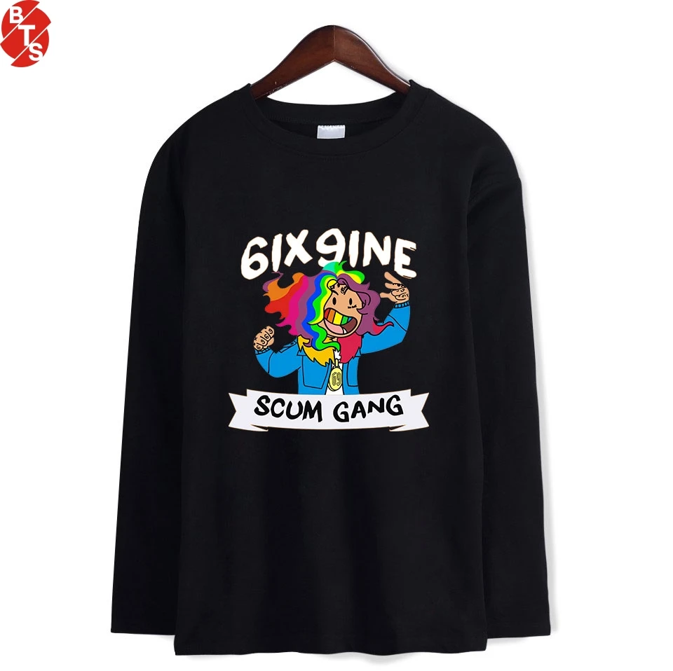 Модные футболки 6ix9ine с принтом в стиле рэпера длинным рукавом для мужчин и женщин