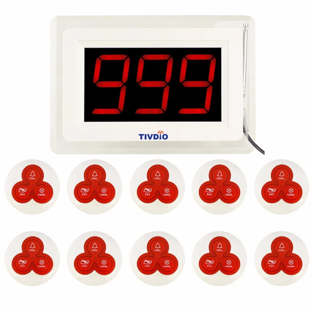 TIVDIO T 114 Restaurant Pager Wireless Calling Paging System 1 Host Display 10 Table Bells Call