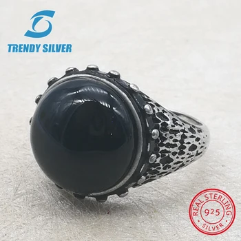 

silver 925 fine jewelry man rings men accessories turquoise gemstone natural onyx agate wholesale TRENDY SILVER