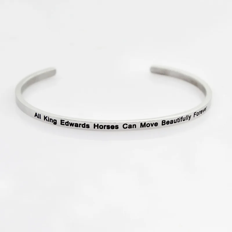 New Silver Stainless Steel Bangle Engraved Positive Inspirational Quote Hand Stamped Cuff Mantra Bracelets For Men Women - Окраска металла: All King Edwards