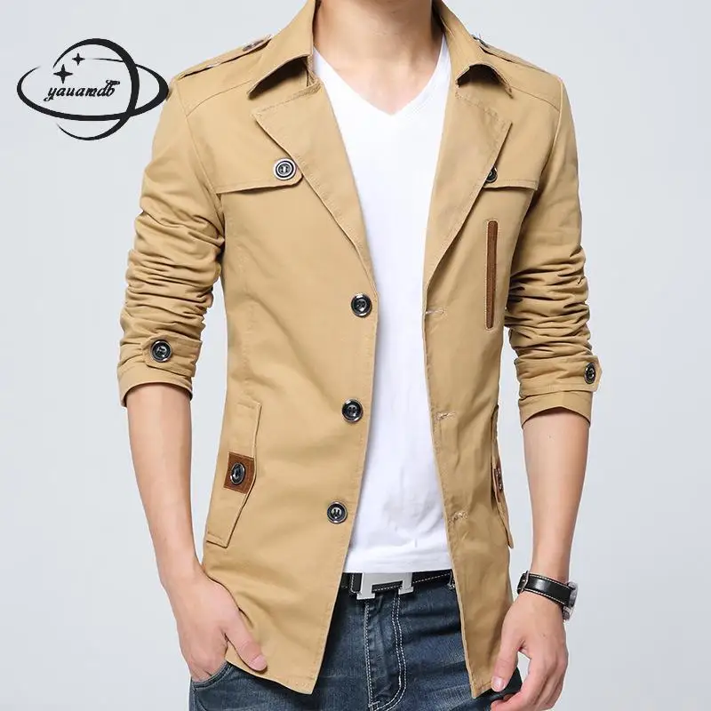 

YAUAMDB men trench coat 2018 spring autumn size M-4XL cotton male jacket overcoat clothing man pocket windbreaker clothes y74