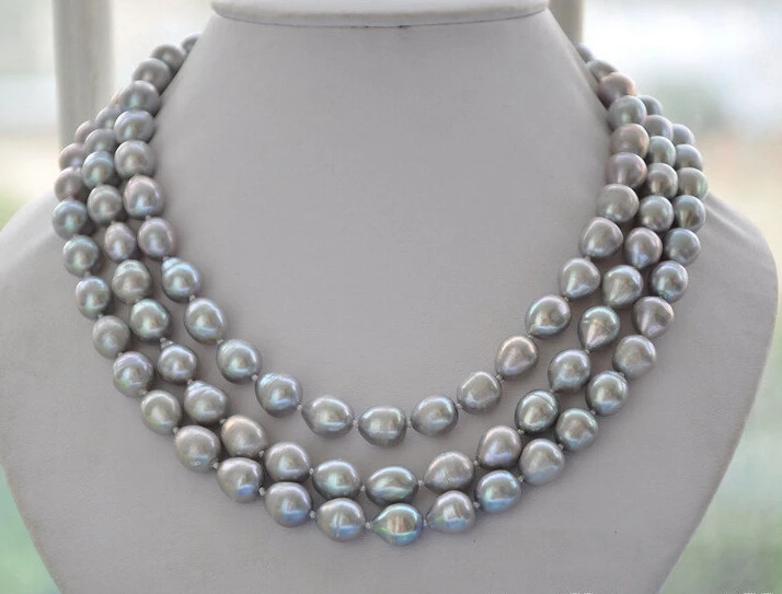 

Free shipping >>>>>z6093 3strands 12mm NATURE GRAY RICE freshwater pearl necklace 17inch