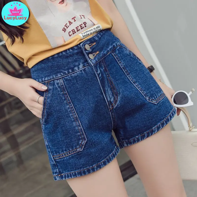 

2019 women's spring and summer new Korean fashion high waist double button denim shorts