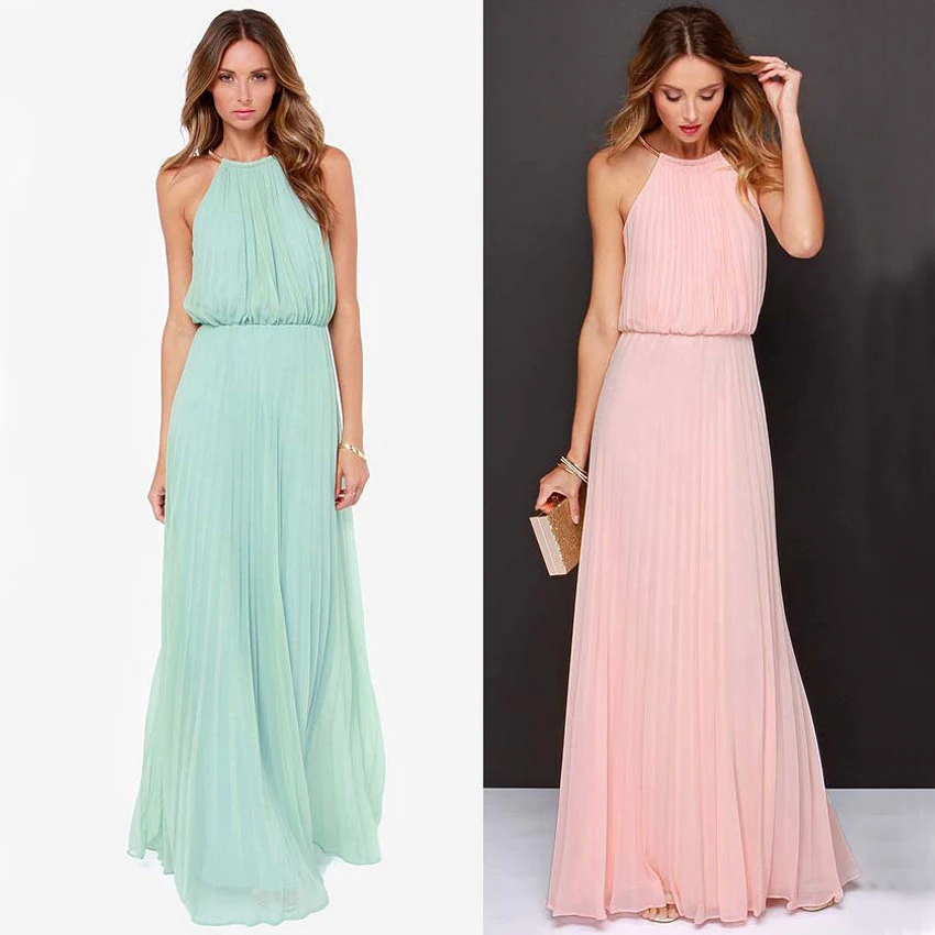 WB8022 Pink Turquoise Bridesmaid Dresses 2016 Halter Neck Draped Simple