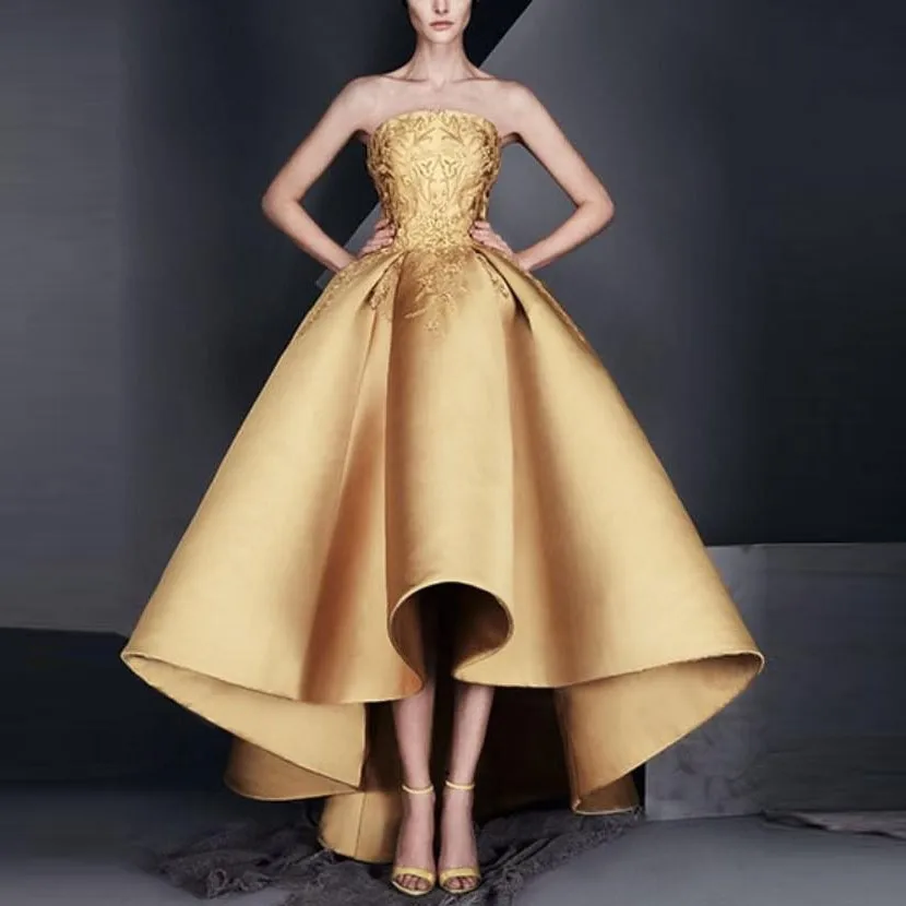 

Gold Appliques Evening Dresses Custom Made abendkleider vestidos de festa Off Shoulder Evening Gown gala 2019 robe de soiree