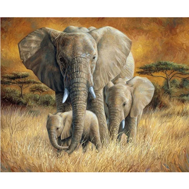 

5D DIY Diamond Painting Elephants Landscape diamond embroidery Full drilling Home Decoration Round drill