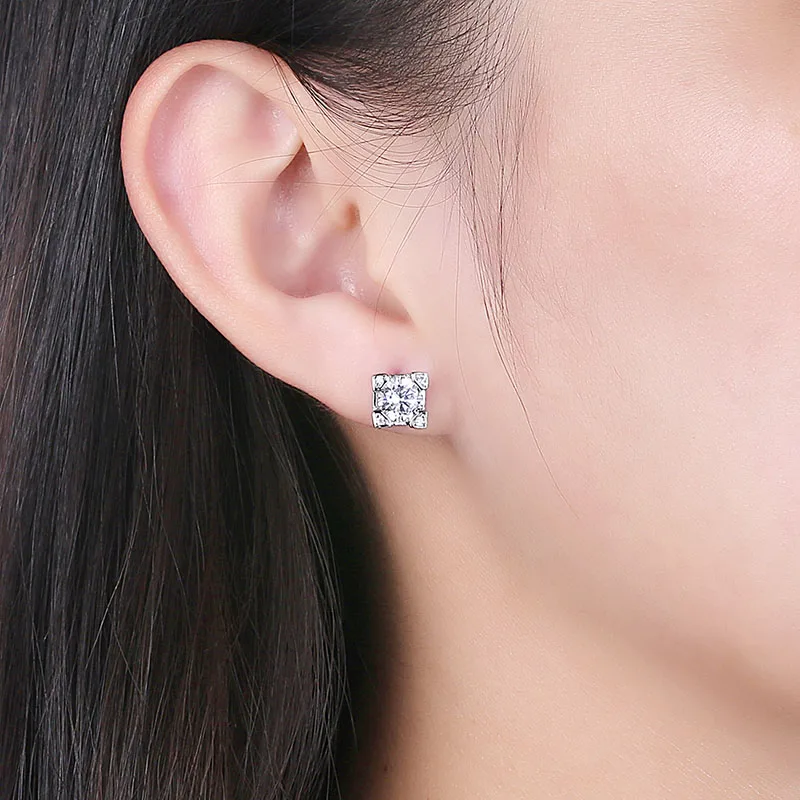 Bride Wedding Party Jewelry Accessory Real 925 Silver Classy Cubic Zirconia Earrings Stud 1.2ct Hearts and Arrows Cut Earrings
