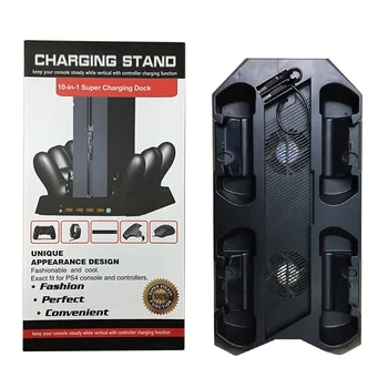 

Multifunctional 10 in 1 vertical Stand Charging Dock Cooling Fan With 4 USB Ports For PS4 /p4