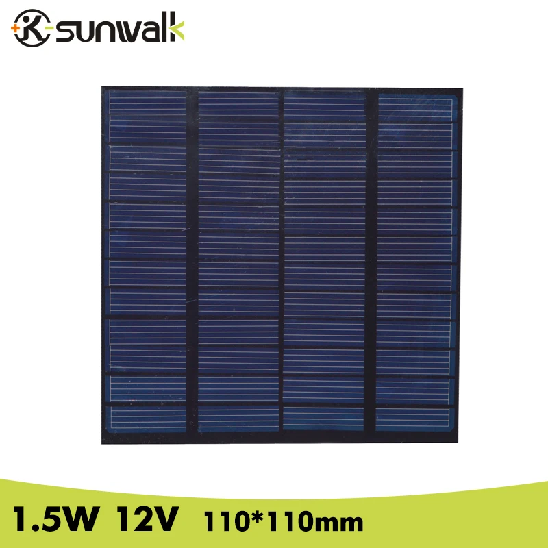 

Mini Solar Cell Panel 1.5W 12V 110*110mm 125mAh Polycrystalline PET + EVA Laminated DIY Solar Panel For Test and Education