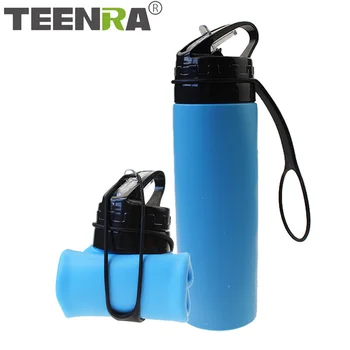 

TEENRA 1Pcs 600ML Collapsible Water Bottle Sport Silicone Drinking Bottle Bicyle Protein Shaker Sport Bottle For Water Travel