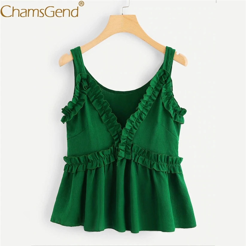 

Women Ruffle V Neck Camis Lady Solid Plus size Sleeveless Shirts 2019 Summer Loose Tops Woman Female Beach Party Vest 90326