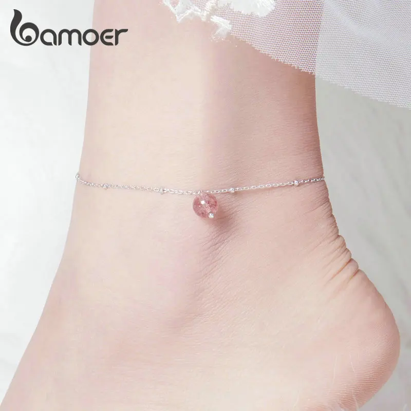 bamoer Round Bead Silver Bracelet for Leg 925 Sterling Silver Anklets for Women Natural Crystal Stone Fashion Jewelry SCT012 bamoer Round Bead Silver Bracelet for Leg 925 Sterling Silver Anklets for Women Natural Crystal Stone Fashion Jewelry SCT012