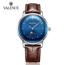 Valence Top Brand Luxury Watches Men Business Moon Phase Quartz Wristwatches Ultra Thin Genuine Leather Whatch Relojes VC-063