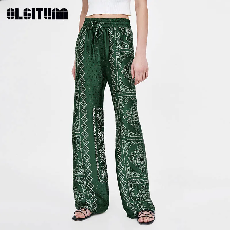 

New 2019 Summer Printed Wide Tube Trousers Fashion Printed Loose Elastic Tie Waist Wide Leg Casual Pants PT220