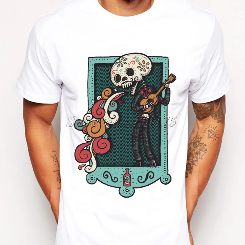 

2019 Newest Men Fashion Music Skull Design T shirt Novelty Male Tops Gentleman Custom Printed Short Sleeve Tees
