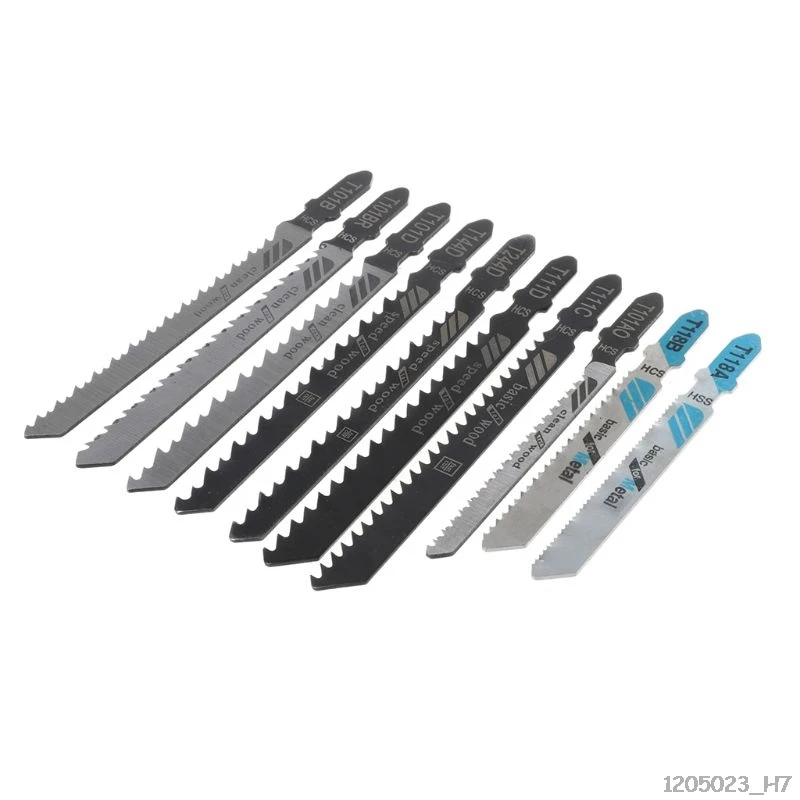 10pcs Assorted HSS HCS T144D T244D T101B T101D T101BR T111C T127D T119BO T118A T101AO Reciprocating Jigsaw Blades Set Cutting