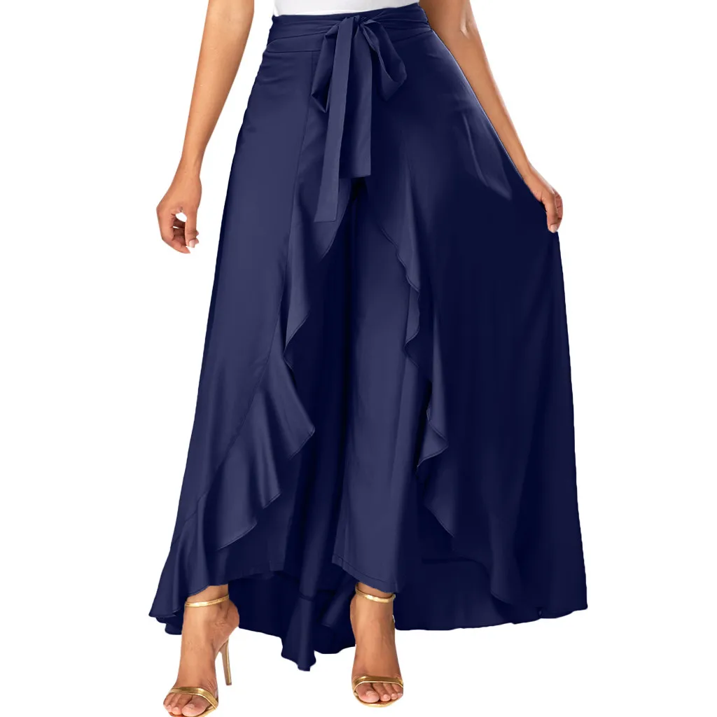Страусиная повседневная Летняя женская серая боковая молния передняя накладка брюки юбка с рюшами бант длинная юбка Feminino Vestido - Цвет: Navy