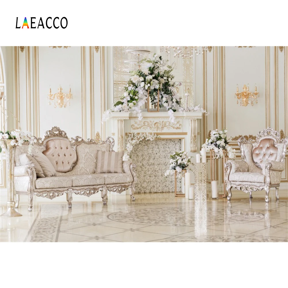 

Laeacco Palace Interior Fireplace Armchairs Flowers Christmas Photography Backgrounds Photographic Backdrops For Photo Studio