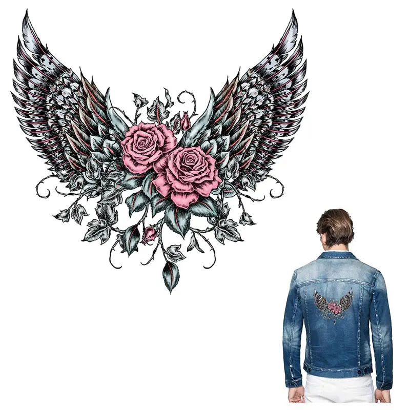 

ONESAID Lovely Ladies Rose Flower Applique Patch Iron-on Transfers Patch for Clothing Large Rose Embroidery T-shirt Decor S-118