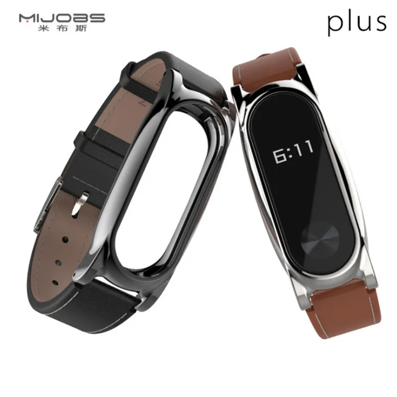 

Mijobs Leather Strap for MiBand2 Strap Comfortable xiaomi2 Genuine leather wrist strap Metal Frame Bracelet Replacement strap