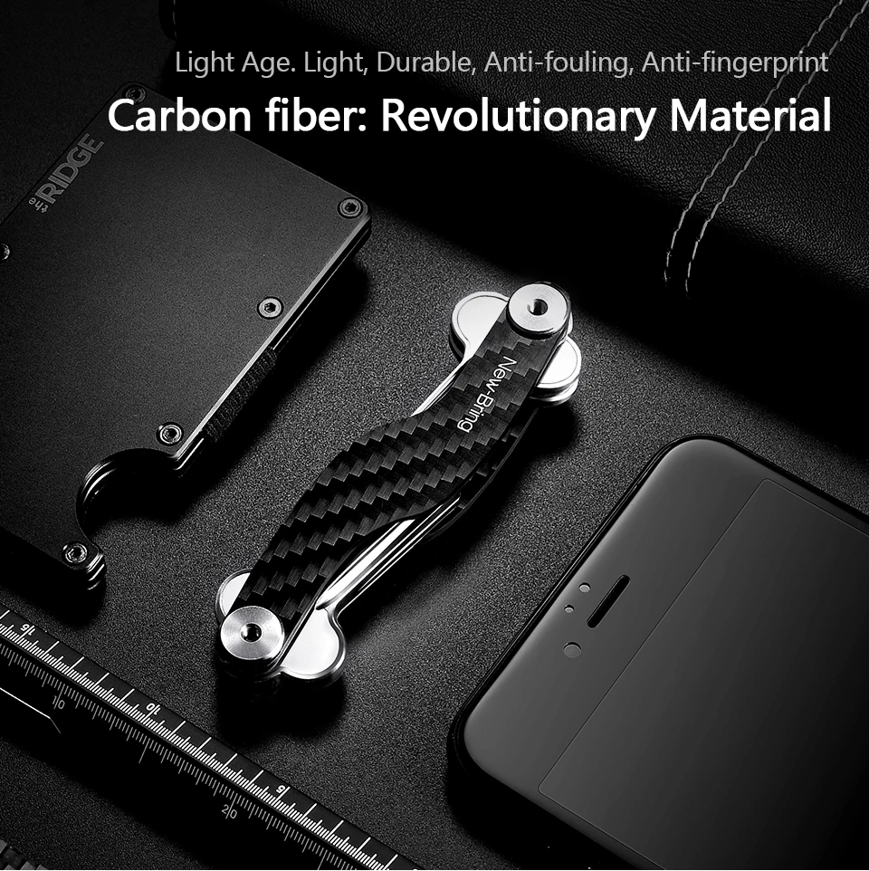 NewBring, органайзер для ключей из углеродного волокна, автомобильный держатель для ключей, цепочка, смарт-кошельки для ключей, кольцо